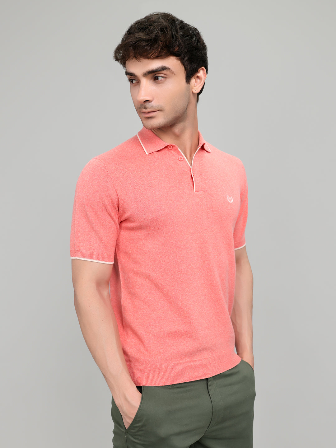 Men Pink Solid Collar Half Sleeve T-Shirt