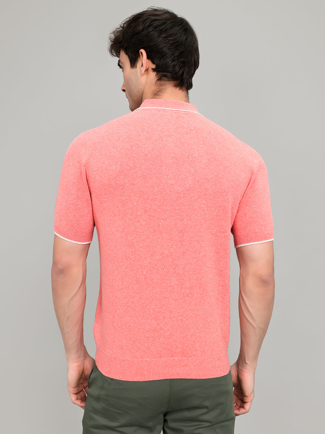 Men Pink Solid Collar Half Sleeve T-Shirt