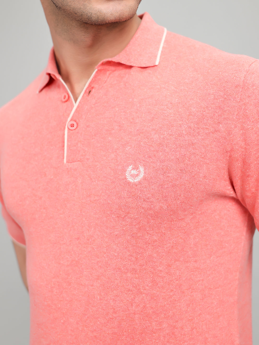 Men Pink Solid Collar Half Sleeve T-Shirt