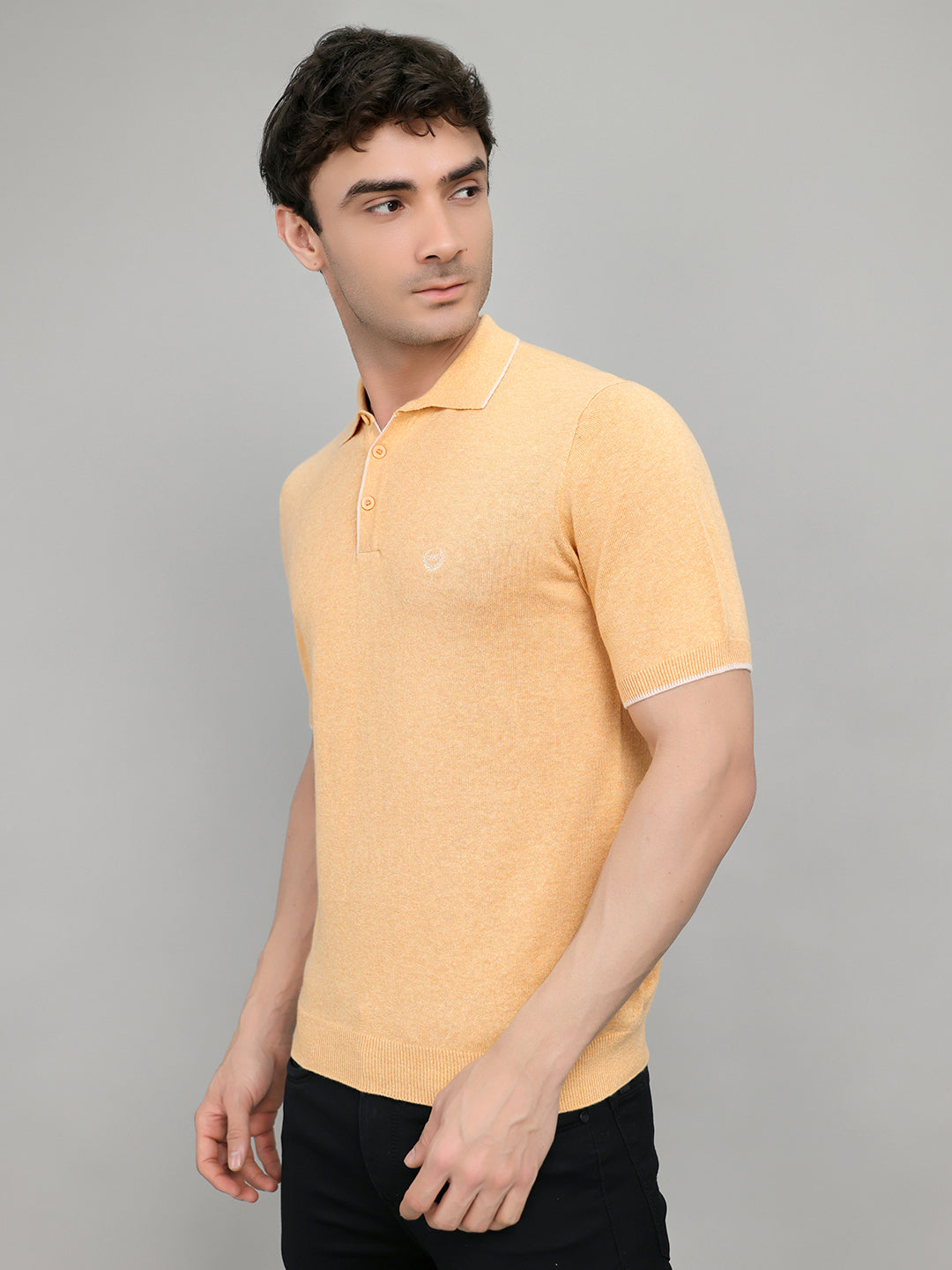 Men Orange Solid Collar Half Sleeve T-Shirt