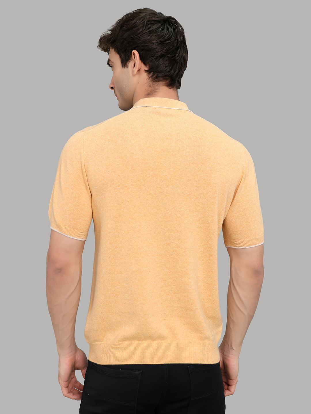 Men Orange Solid Collar Half Sleeve T-Shirt