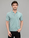 Men Teal Blue Solid Collar Half Sleeve T-Shirt