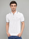 Men White Self Design Collar Half Sleeve T-Shirt