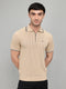 Men Beige Self Design Collar Half Sleeve T-Shirt