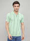 Men Sea Green Intarsia Collar Half Sleeve T-Shirt