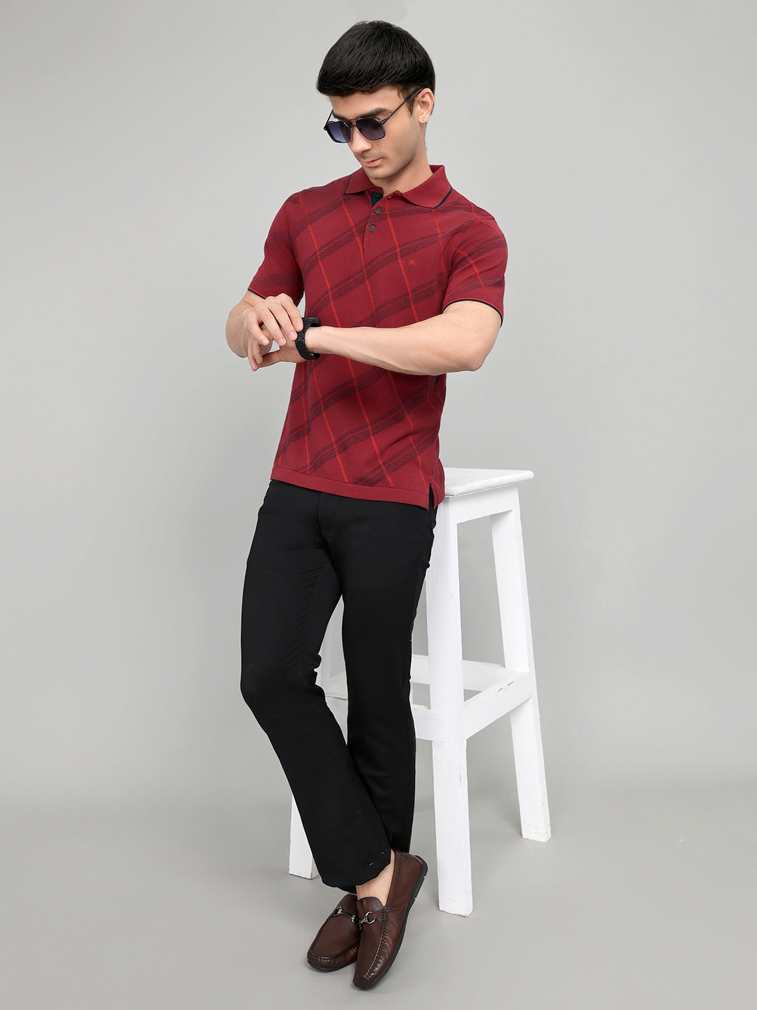 Men Maroon Printed Collar Half Sleeve T-Shirt