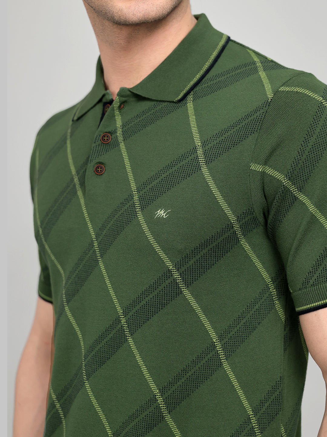 Men Green Printed Collar Half Sleeve T-Shirt