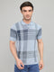 Men Light Blue Self Design Collar Half Sleeve T-Shirt