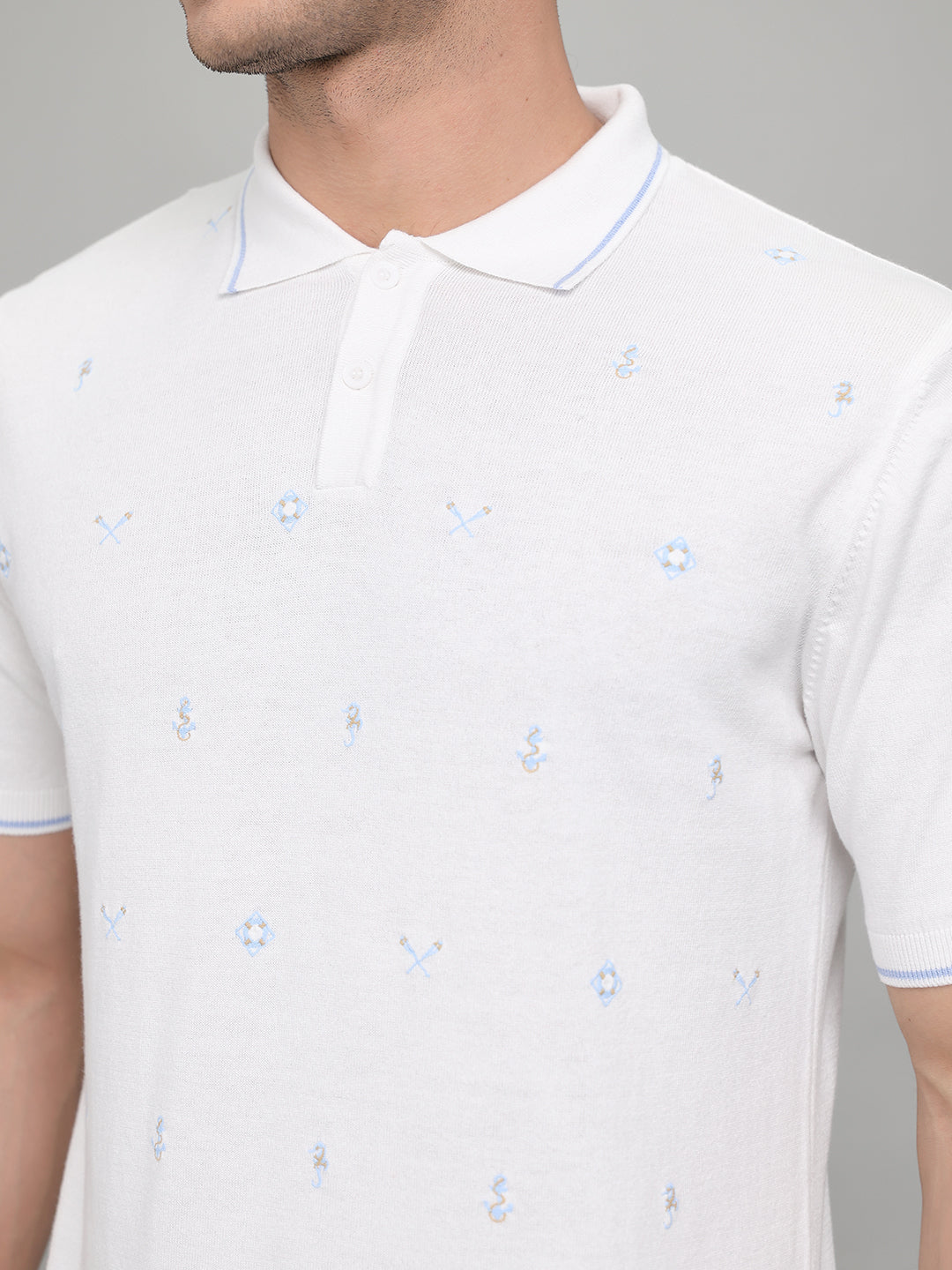 Men Beige Solid Collar Half Sleeve T-Shirt