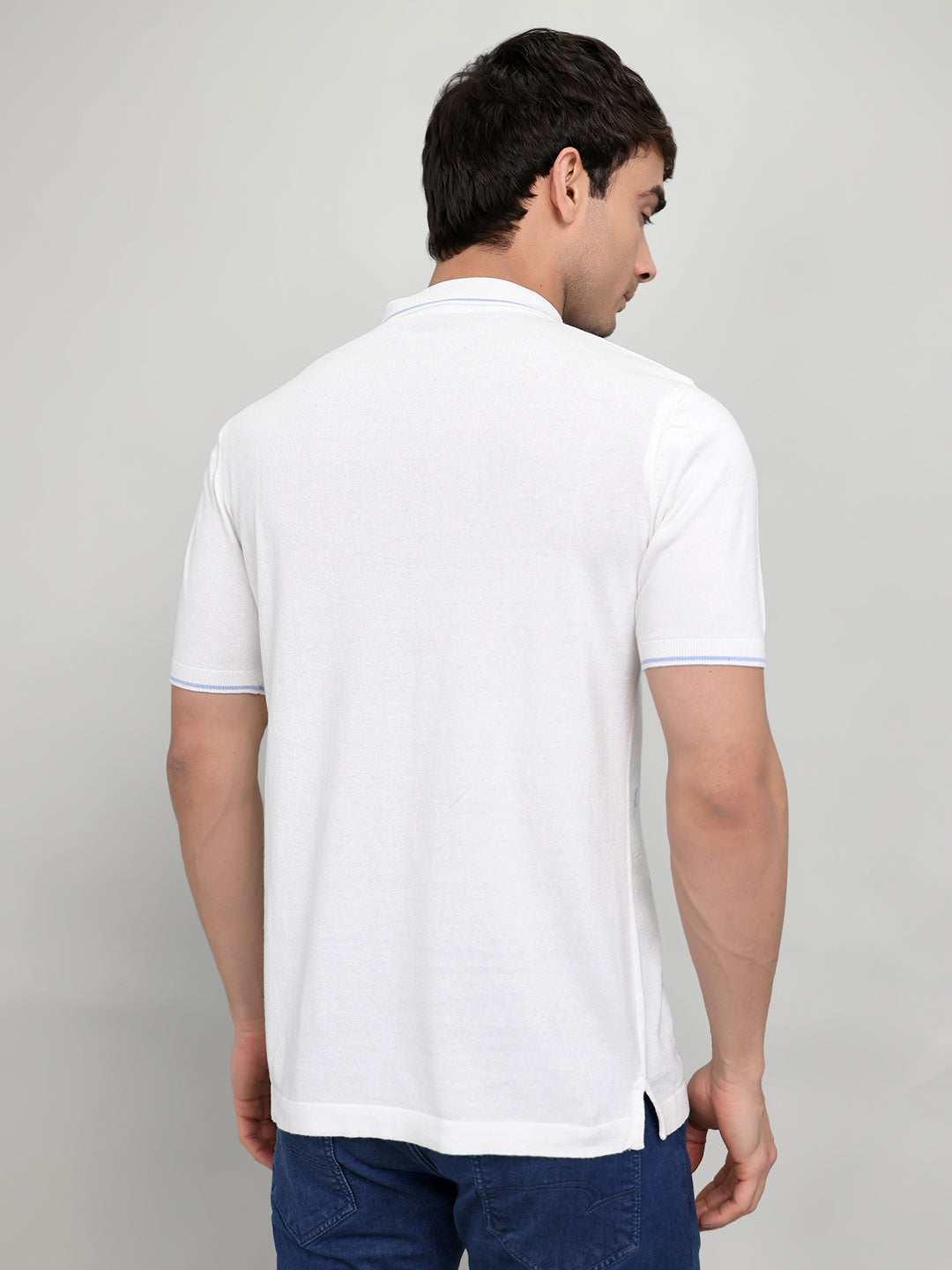 Men Beige Solid Collar Half Sleeve T-Shirt