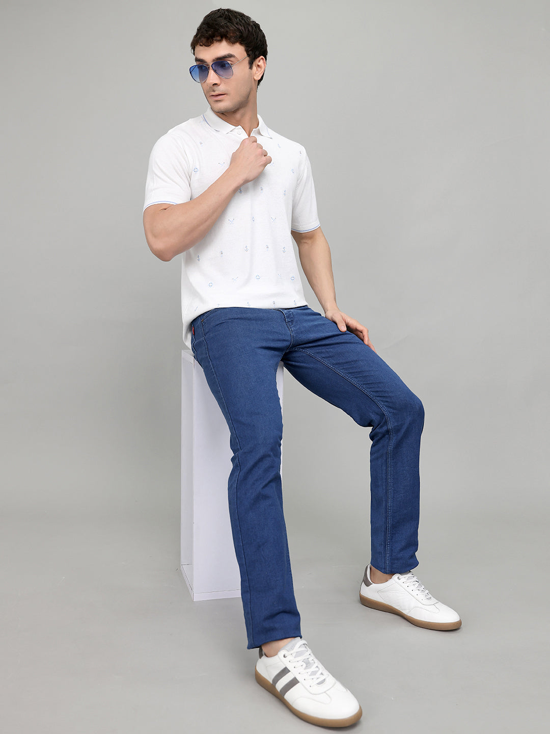 Men Beige Solid Collar Half Sleeve T-Shirt