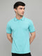 Men Aqua Blue Solid Collar Half Sleeve T-Shirt