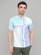 Men Light Blue Stripe Collar Half Sleeve T-Shirt
