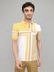 Men Camel Brown Stripe Collar Half Sleeve T-Shirt