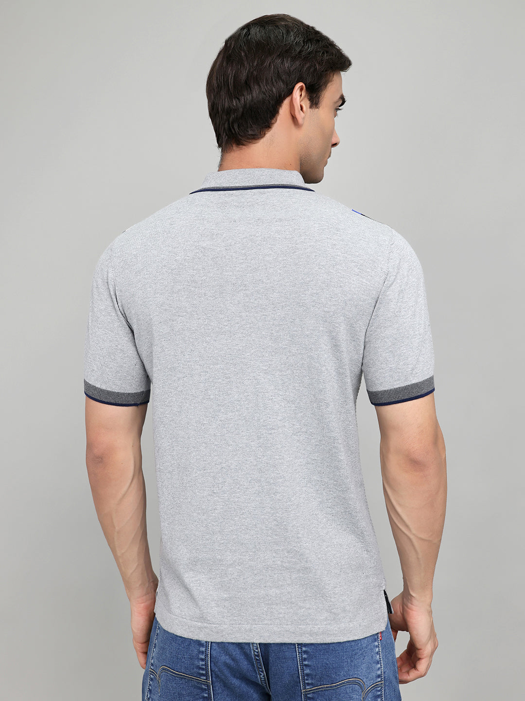 Men Grey Printed Collar Half Sleeve T-Shirt