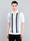 Men White Intarsia Collar Half Sleeve T-Shirt