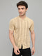 Men Beige Self Design Collar Half Sleeve Shirt