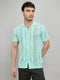 Men Sea Green Self Design Collar Half Sleeve Shirt