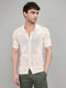Men Beige Designer Collar Half Sleeve Knitted Shirt