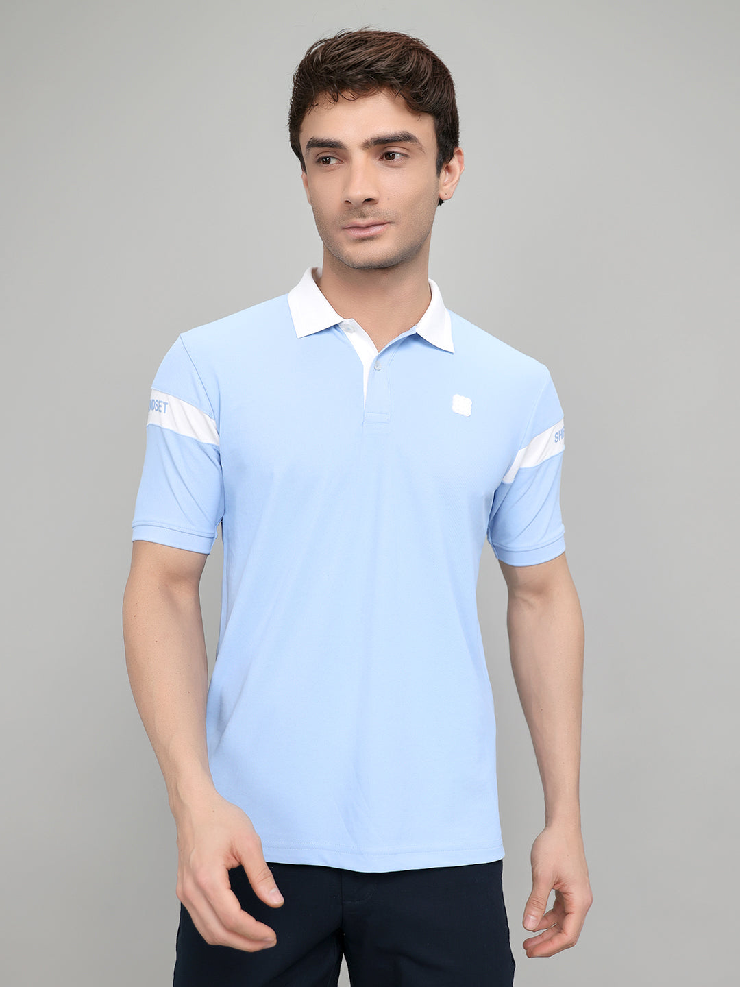 Men Light Blue Designer Collar Half Sleeve Shirt