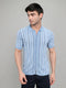 Men Light Blue Self Design Collar Half Sleeve Shirt