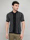 Men Black Self Design Collar Half Sleeve Shirt