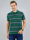 Men Green Stripe Polo Collar Half Sleeve T-Shirt