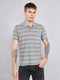 Men Grey Stripe Collar Half Sleeve T-Shirt