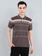 Men Maroon Stripe Collar Half Sleeve T-Shirt