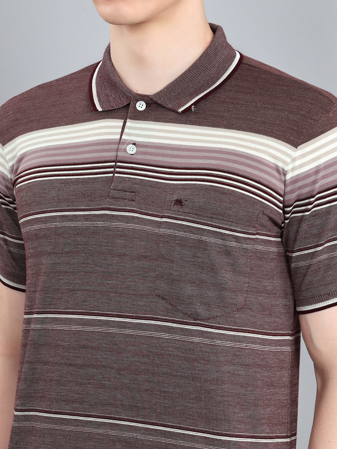 Men Maroon Stripe Collar Half Sleeve T-Shirt