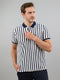 Men Navy Blue Stripe Polo Collar Half Sleeve T-Shirt