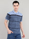Men Blue Stripe Collar Half Sleeve T-Shirt