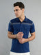Men Navy Blue Stripe Collar Half Sleeve T-Shirt