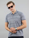 Men Navy Blue Stripe Polo Collar Half Sleeve T-Shirt