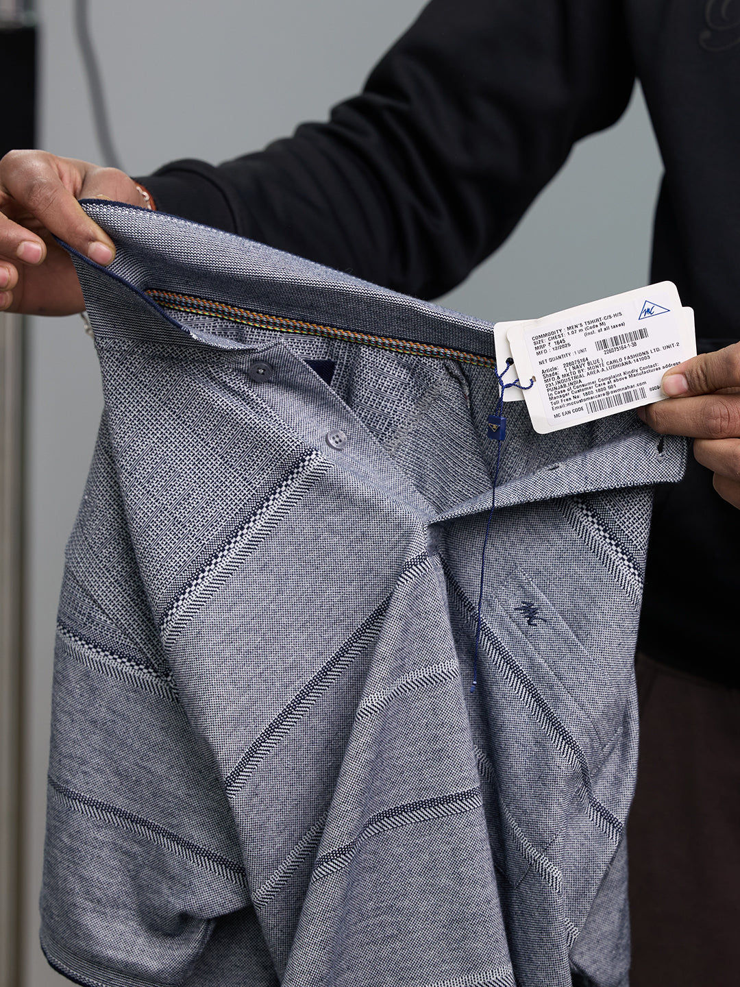 Men Navy Blue Stripe Polo Collar Half Sleeve T-Shirt