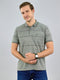 Men Olive Stripe Polo Collar Half Sleeve T-Shirt