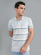 Men Grey Stripe Polo Collar Half Sleeve T-Shirt