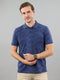 Men Blue Stripe Polo Collar Half Sleeve T-Shirt
