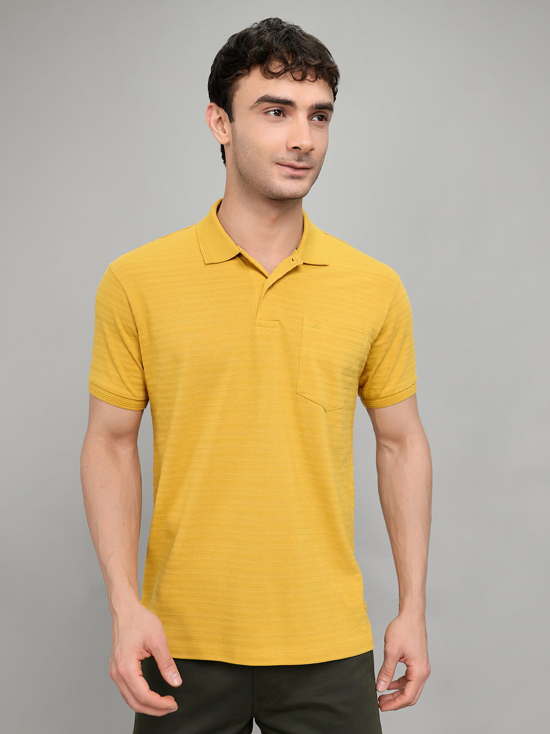 Men Yellow Stripe Collar Half Sleeve T-Shirt
