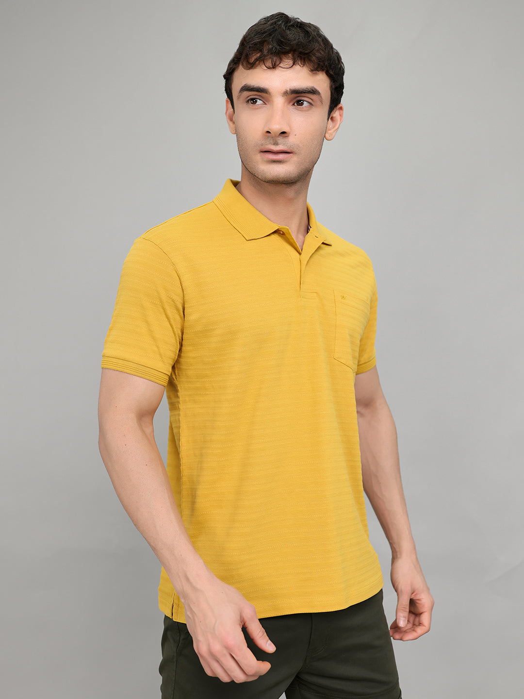 Men Yellow Stripe Collar Half Sleeve T-Shirt