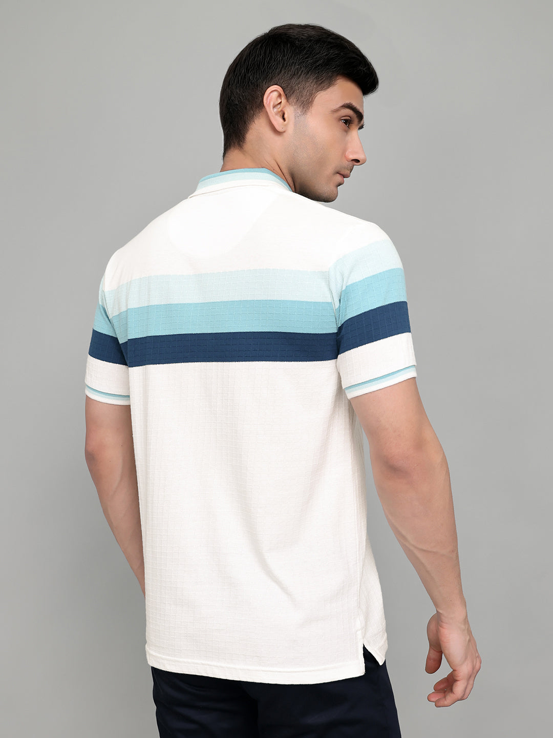 Men White Stripe Collar Half Sleeve T-Shirt