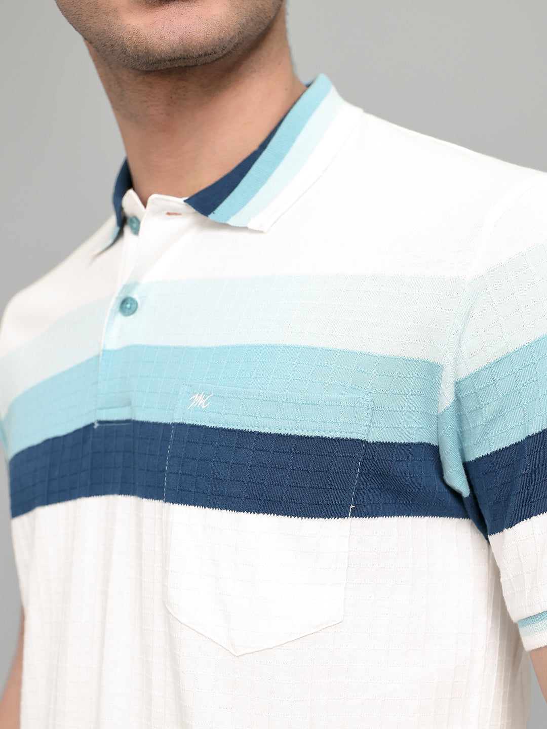 Men White Stripe Collar Half Sleeve T-Shirt
