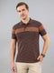 Men Brown Stripe Polo Collar Half Sleeve T-Shirt