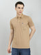 Men Tan Solid Collar Half Sleeve T-Shirt