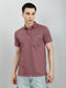 Men Mauve Solid Collar Half Sleeve T-Shirt