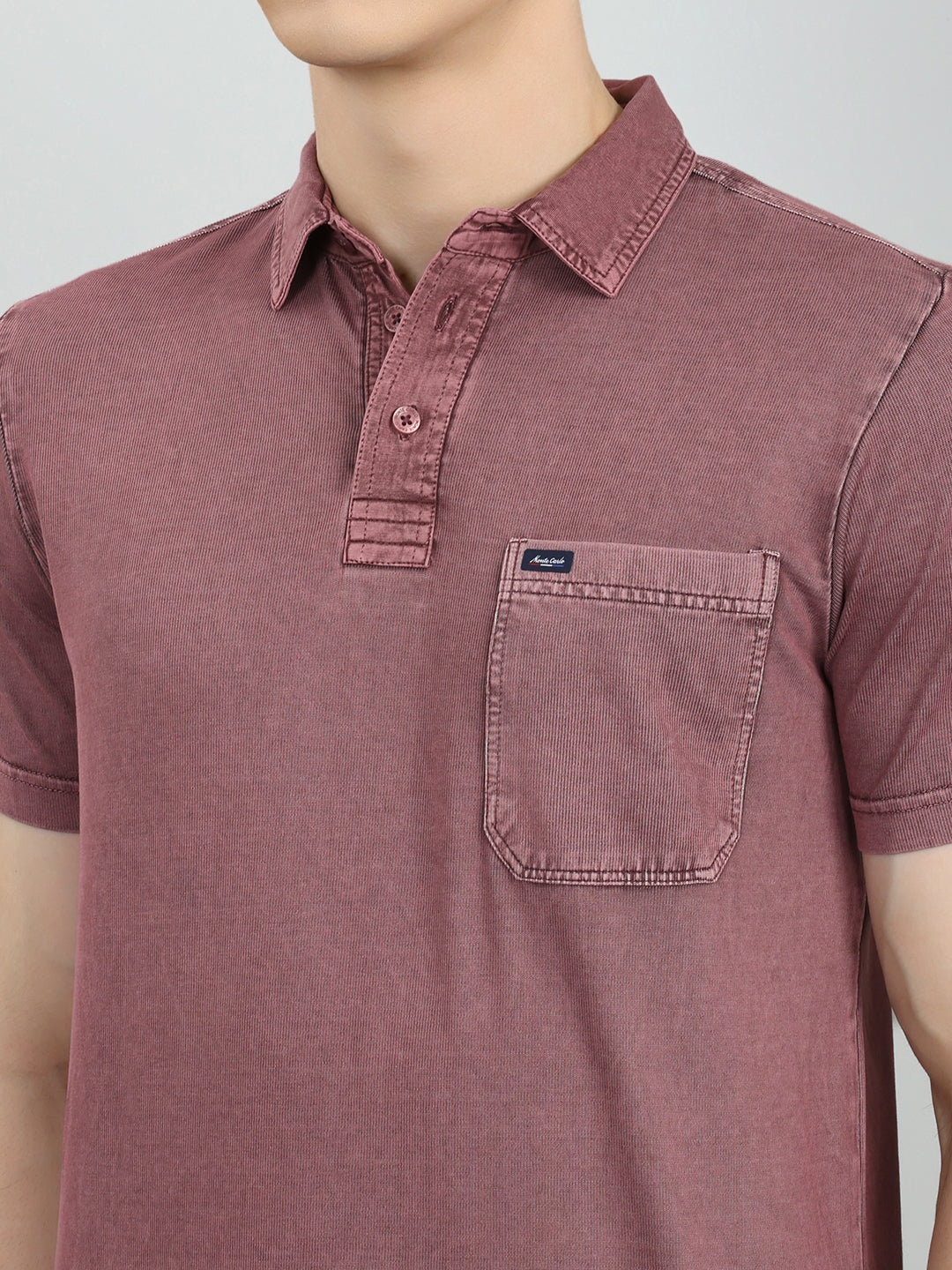 Men Mauve Solid Collar Half Sleeve T-Shirt