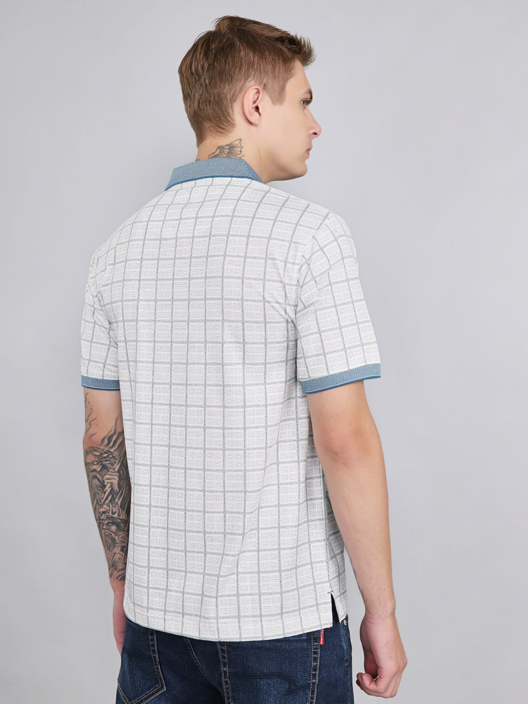 Men White Printed Collar Half Sleeve T-Shirt