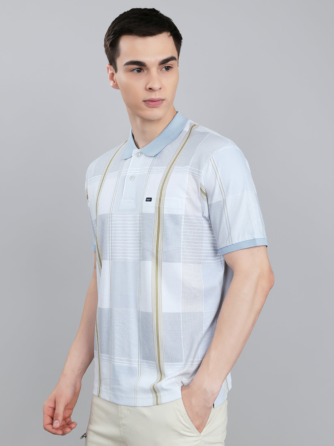 Men White Printed Collar Half Sleeve T-Shirt