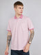 Men Pink Stripe Collar Half Sleeve T-Shirt