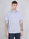 Men Sky Blue Stripe Collar Half Sleeve T-Shirt